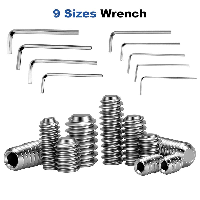 HanTof 280 Pcs 28 Sizes Set Screw Assortment Kit, Metric & SAE Allen Grub Screws for Bathroom Fixture 304 Stainless Steel Internal Hex Drive Cup-Point for Door Knob, Faucets (M3-M8, #4-40 to 5/16"-18) - Image 2